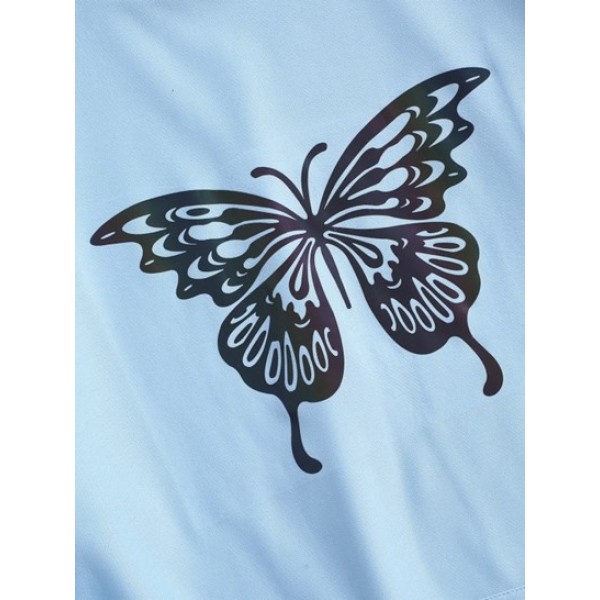 Y2K Aesthetic Reflective Butterfly Print Drop Shoulder Hoodie