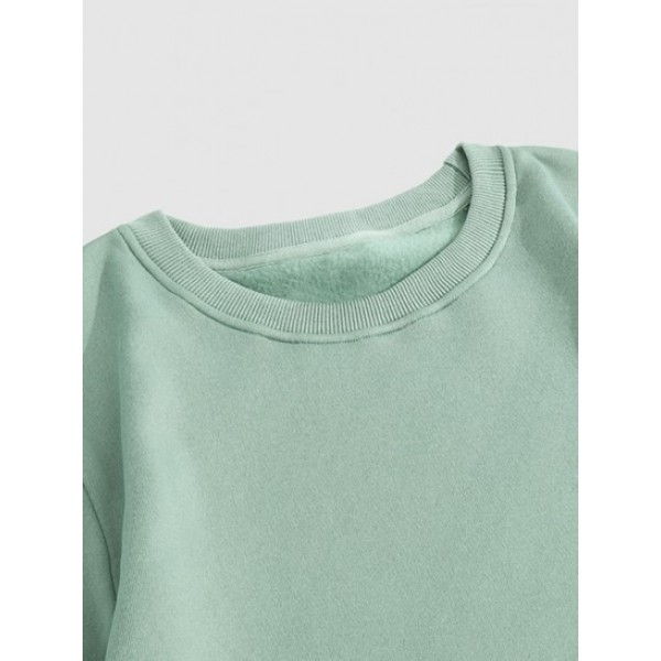 Solid Color Fleece-lined Basic Sweatshirt