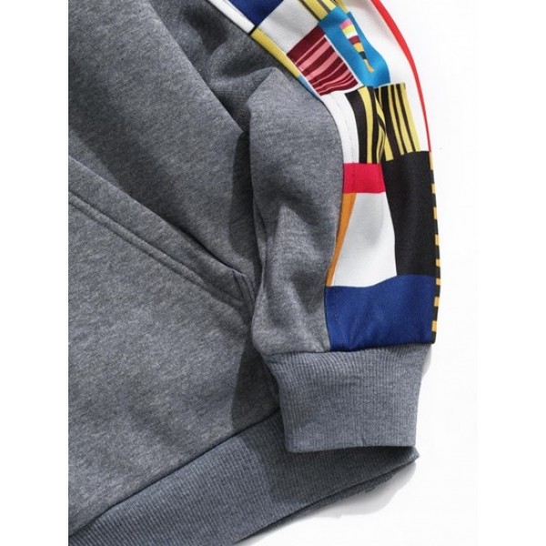 Geometric Pattern Front Pocket Fleece Hoodie