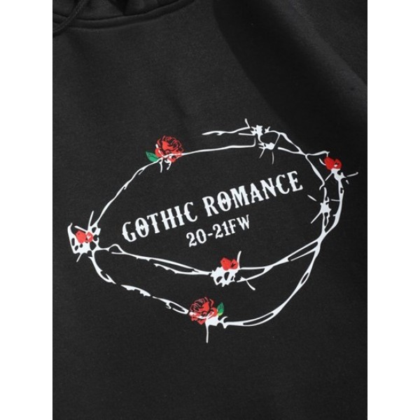 Gothic Romance Rose Graphic Fleece Lined Hoodie